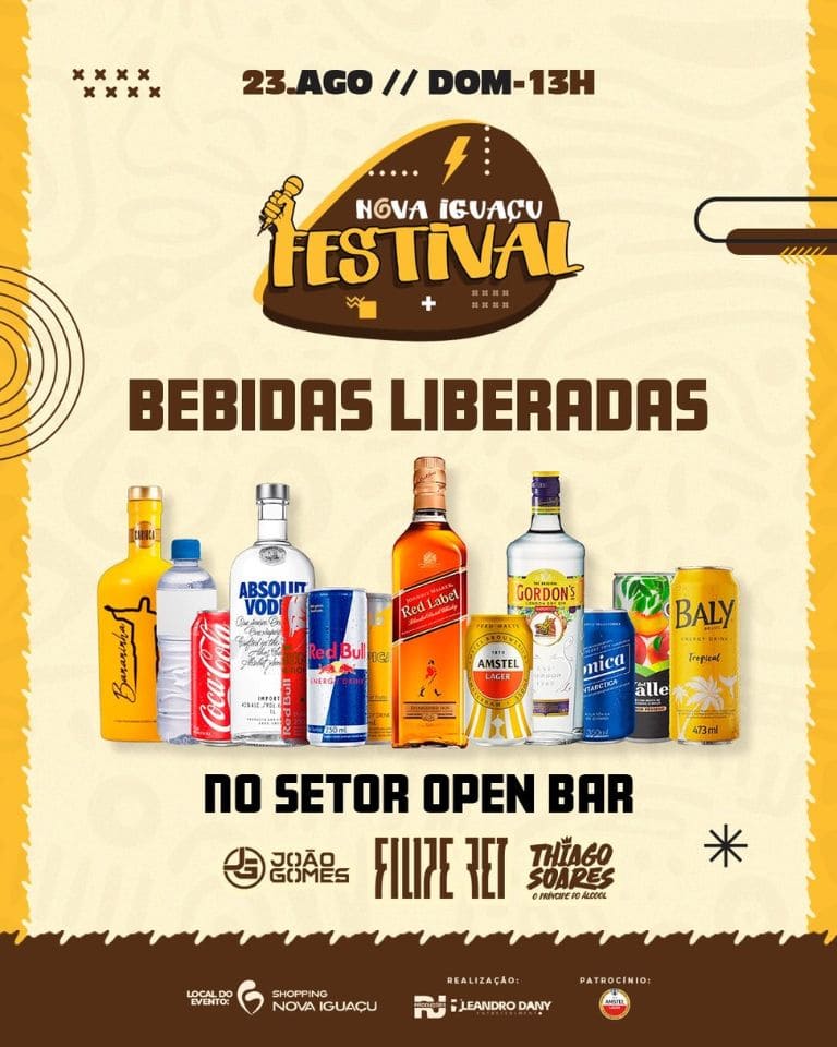 Festival Nova Iguaçu acontece dia 23/08 no Shopping Nova Iguaçu com João Gomes, Filipe Ret e Thiago Soares. Use o cupom BLOCOSRJ e garanta desconto no ingresso. Meia-entrada solidária com 1kg de alimento.