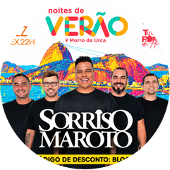 Sorriso Maroto no Morro da Urca! Curta o Noites de Verão com DJ Tubarão e Toda Forma de Amor. Ingresso com bondinho ida e volta. Use o código BLOCOSRJ e garanta seu desconto.