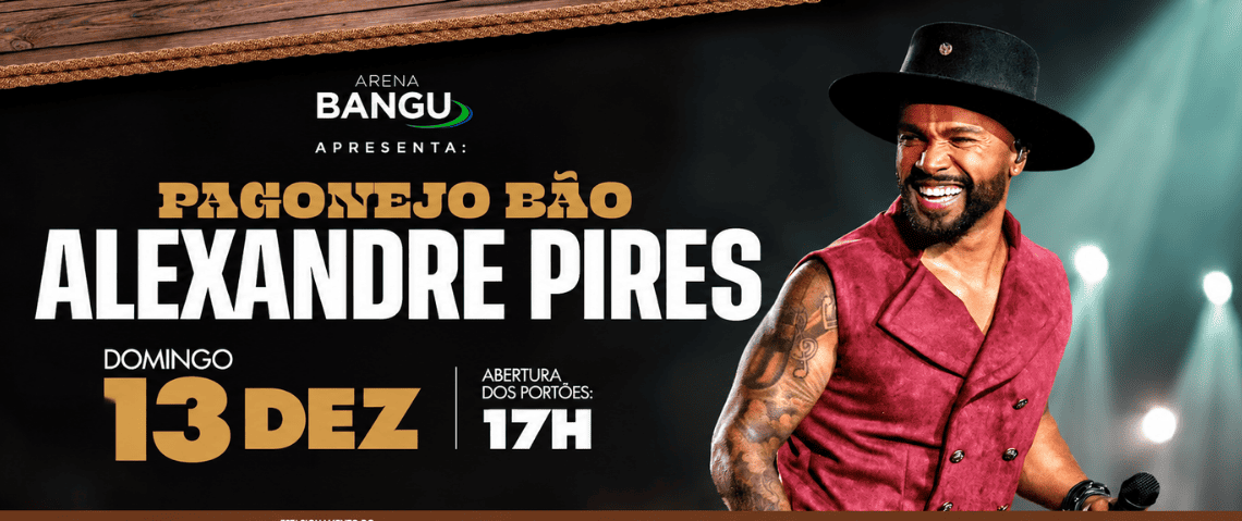 Alexandre Pires apresenta o Pagonejo Bão na Arena Bangu, dia 13 de dezembro. Garanta seu ingresso com 5% de desconto usando o código BLOCOSRJ