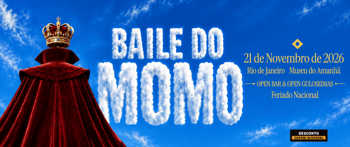 Baile do Momo 2026 no Museu do Amanhã, no Rio de Janeiro, acontece em 21 de novembro, com Open Bar e Open Guloseimas. Garanta seu ingresso e aproveite o cupom de desconto BLOCOSRJ.